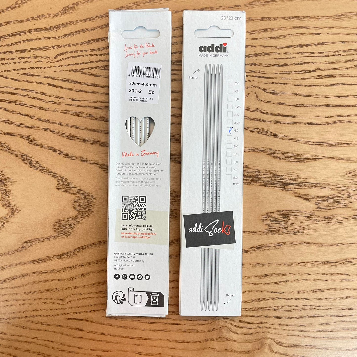 ADDI ALUMINIUM DOUBLE POINT KNITTING NEEDLES SOCKS-20CM/4.0MM