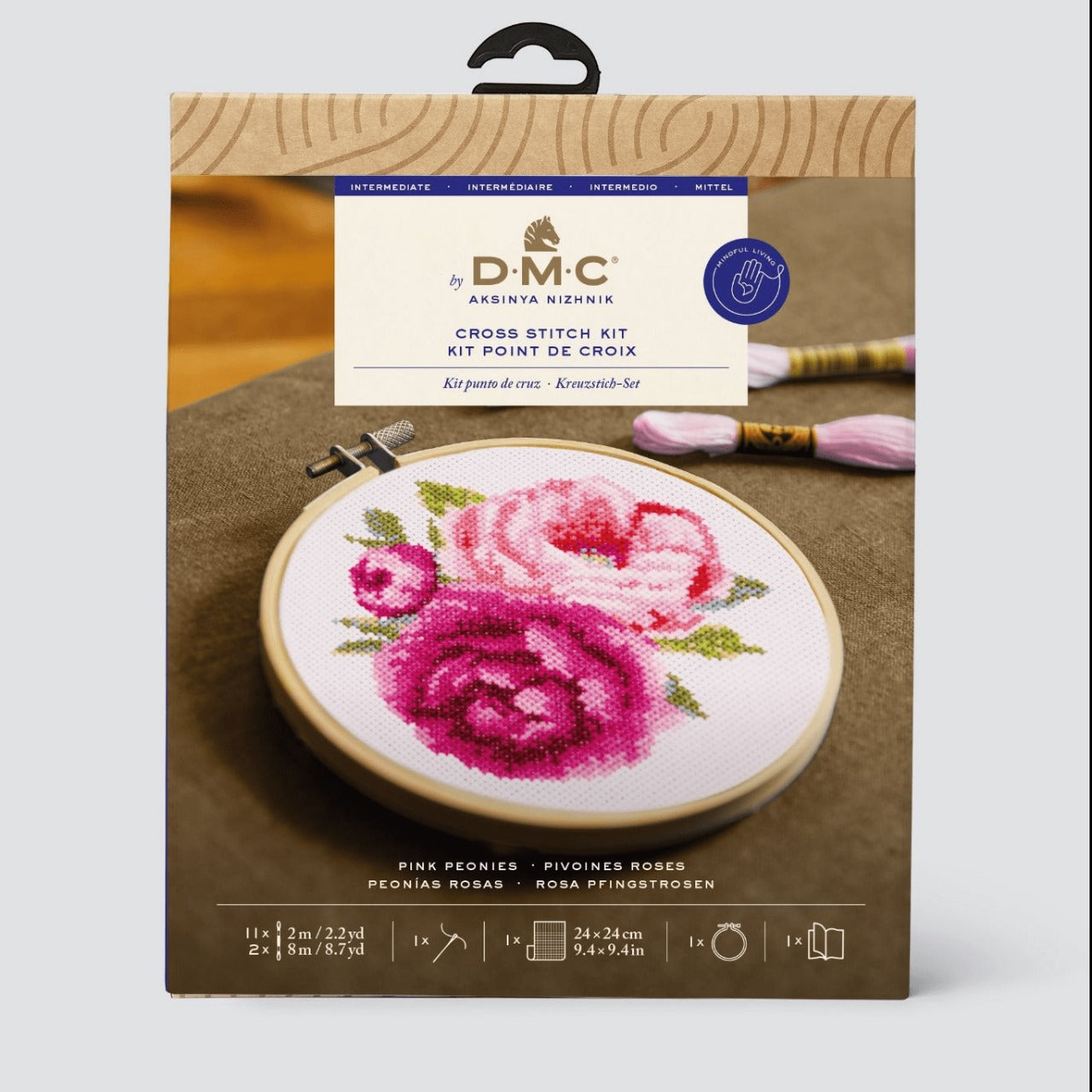 CROSS STITCH KIT PINK PEONIES