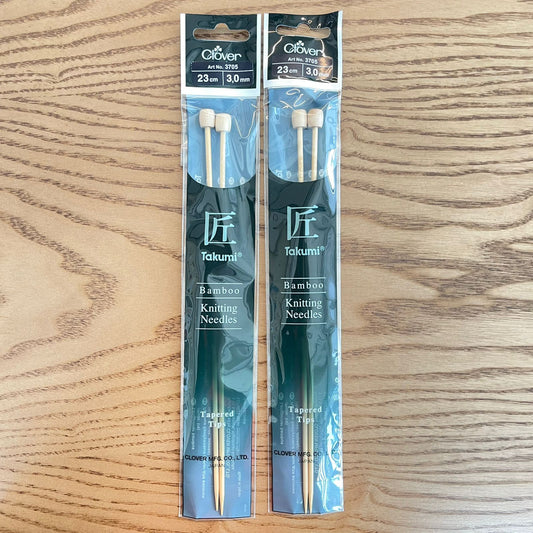 CLOVER TAKUMI SINGLE POINT KNITTING NEEDLES-BAMBOO-23CM/3.0MM